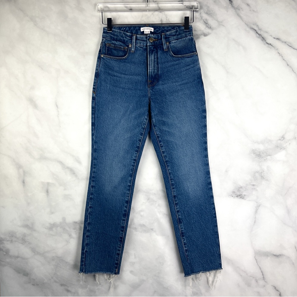 NEW Good American Good Classic Crop Raw Hem High Rise Straight Leg Jeans 00 / 24